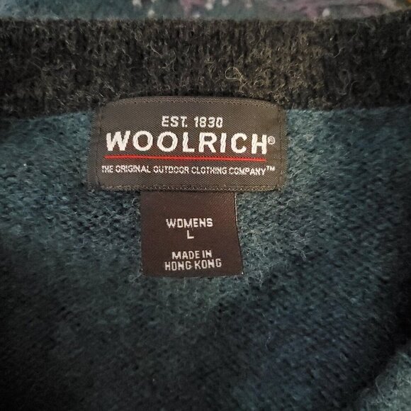 Woolrich Womens Wool V Neck Sweater L Floral Embroidered Teal Blue Gray - Picture 4 of 8